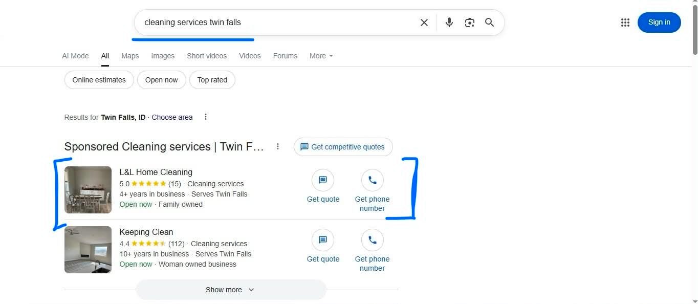Local business ranking at the top of Google search results